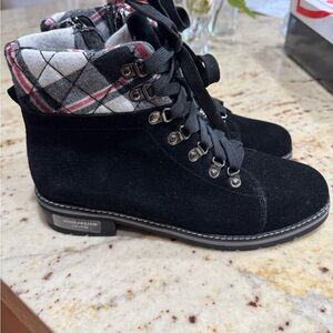 Blondo Black Lace-Up Boots with Plaid Detail